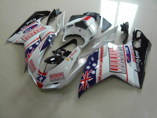 Branco Azul Vermelho Carenagem Ducati 848 1098 1198 07-14 Branco Azul Vermelho Carenagem Ducati 848 1098 1198 07-14