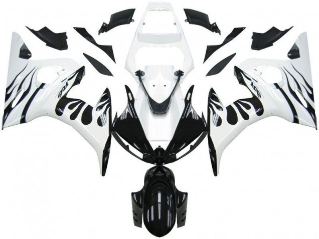 Branco Chama Preto Carenagem Yamaha R6 03-05 Branco Chama Preto Carenagem Yamaha R6 03-05