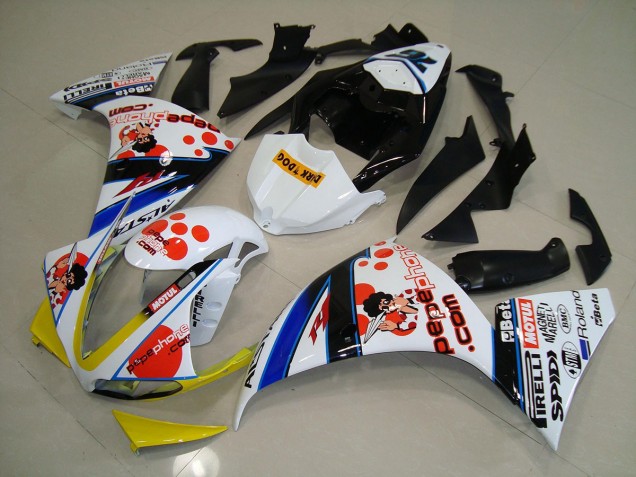 Branco Preto Pepe Phone Carenagem Yamaha R1 12-14 Branco Preto Pepe Phone Carenagem Yamaha R1 12-14