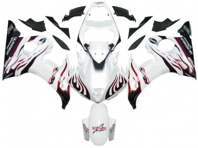 Branco Preto Vermelho Chama Carenagem Yamaha R6 03-05