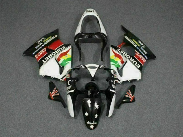 Preto Branco Eurobet Carenagem Kawasaki ZX6R 00-02 Preto Branco Eurobet Carenagem Kawasaki ZX6R 00-02