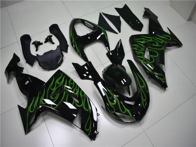 Preto Verde Chama Carenagem Kawasaki ZX10R 06-07 Preto Verde Chama Carenagem Kawasaki ZX10R 06-07