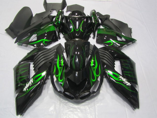 Preto Verde Chama Ninja Carenagem Kawasaki ZX14R ZZR 1400 06-11 Preto Verde Chama Ninja Carenagem Kawasaki ZX14R ZZR 1400 06-11