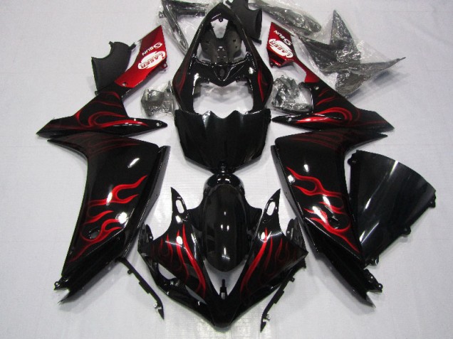 Preto Vermelho Chama Carenagem Yamaha R1 07-08 Preto Vermelho Chama Carenagem Yamaha R1 07-08