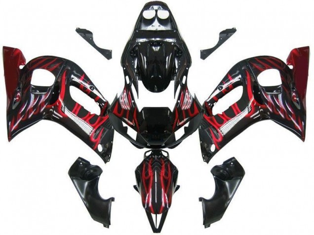 Preto Vermelho Chama Carenagem Yamaha R6 98-02 Preto Vermelho Chama Carenagem Yamaha R6 98-02
