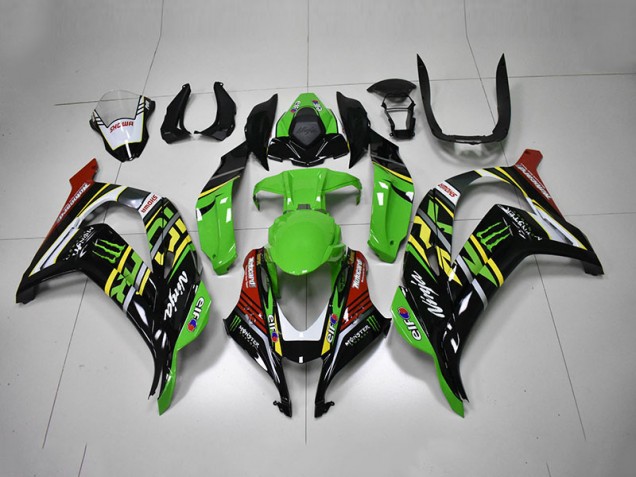 Verde Preto Vermelho Ninja Monster Carenagem Kawasaki ZX10R 16-19 Verde Preto Vermelho Ninja Monster Carenagem Kawasaki ZX10R 16-19