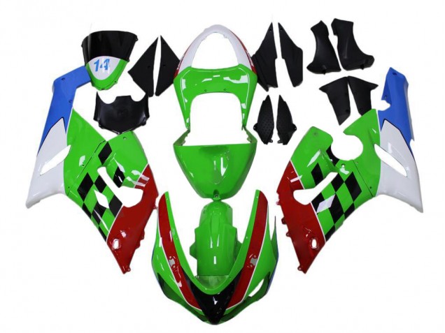 Verde Vermelho Branco Azul Carenagem Kawasaki ZX6R 05-06