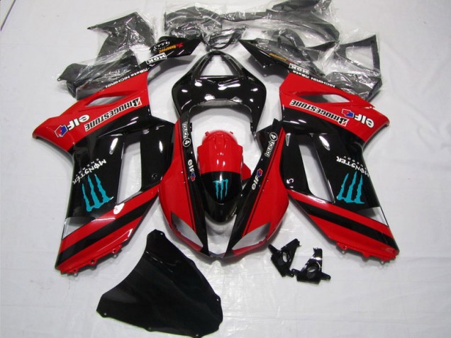 Vermelho Preto Monster Carenagem Kawasaki ZX6R 07-08